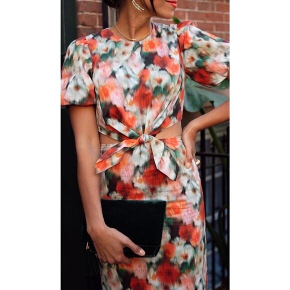 NWT J. Crew Liberty® Hazy Days Dress Size 6 Red Black Cotton Midi Puff Sleeve - Picture 3 of 14